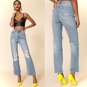 SUPERDOWN | S / 26 / 27 | Agatha Straight Leg Distressed‎ Raw Destroyed Jean